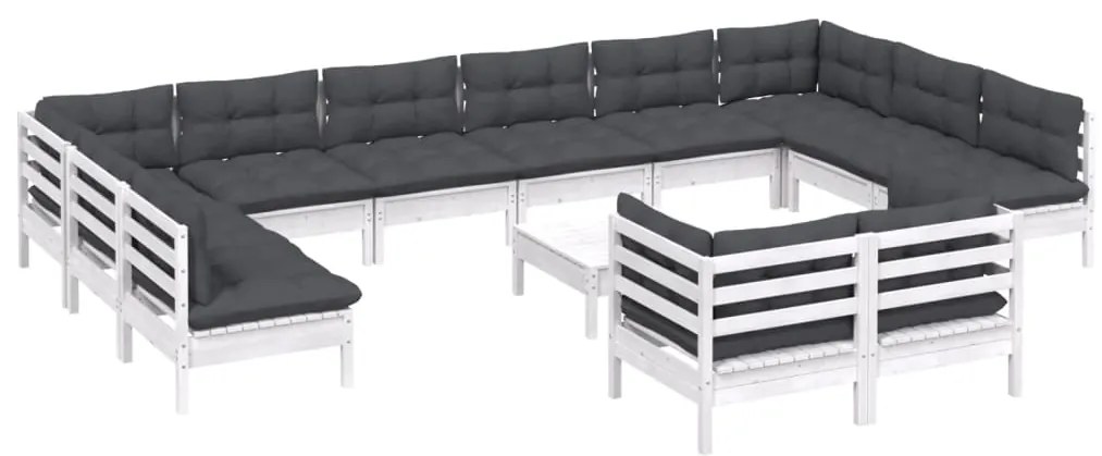 13 pcs conjunto lounge de jardim c/ almofadões pinho branco