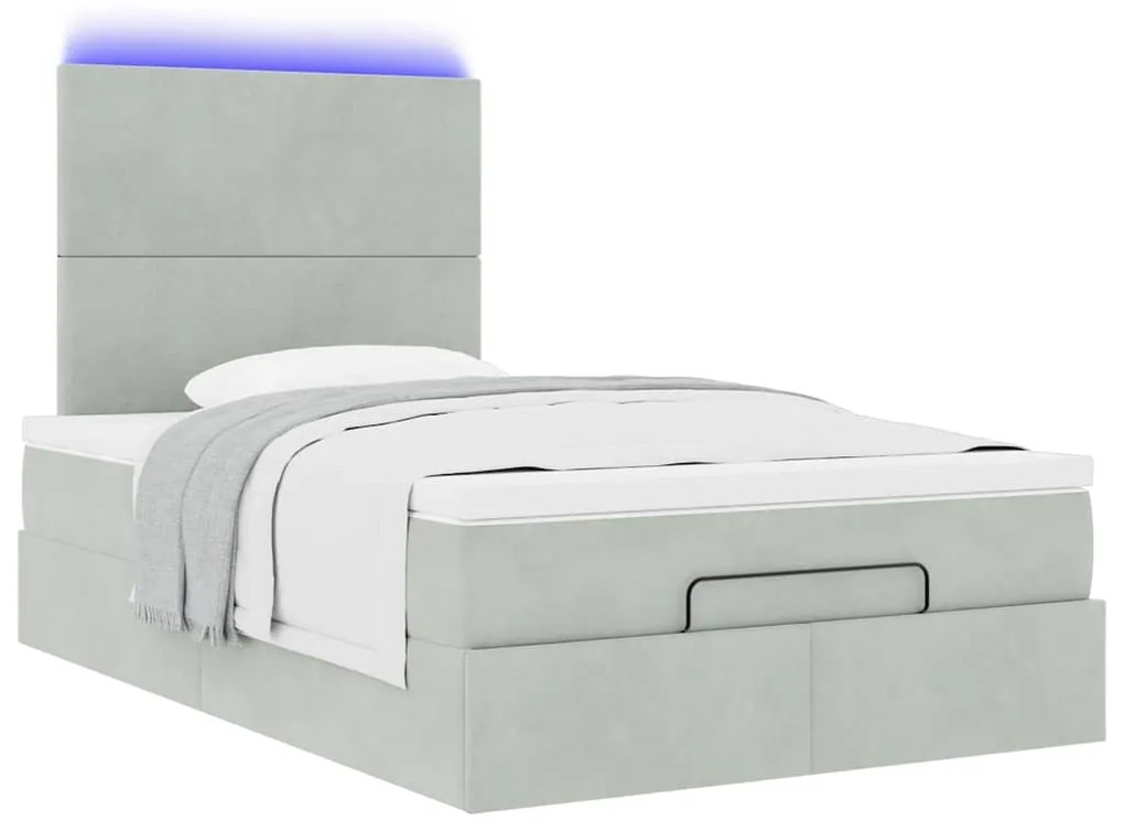 Estrutura de cama otomana com colchões cinza claro Veludo