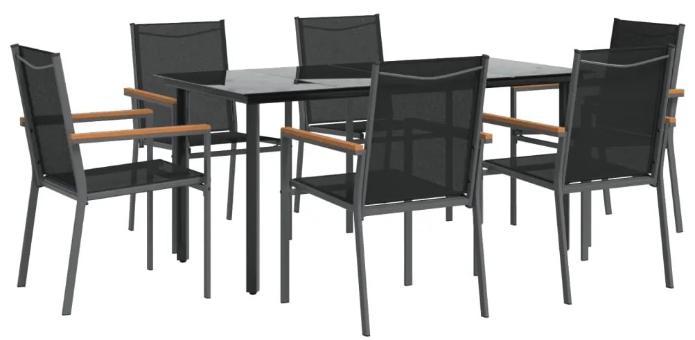 7 pcs conjunto de jantar para jardim textilene e aço preto