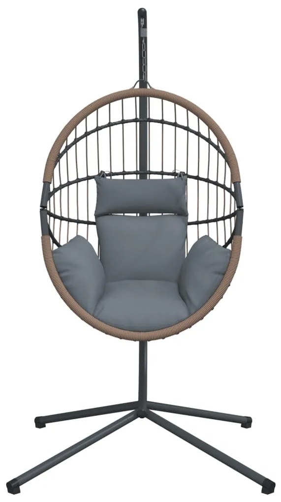 Cadeira forma de ovo suspensa c/ suporte vime/aço cinza-claro