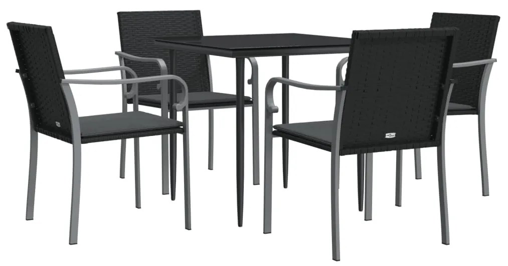 5 pcs conjunto de jantar p/ jardim c/ almofadões vime PE e aço