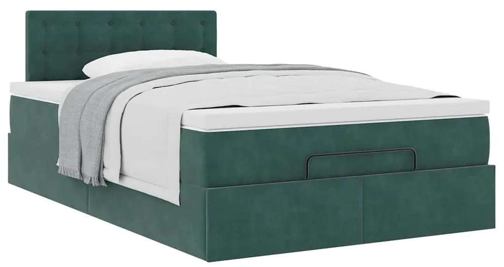 Estrutura de cama otomana com colchão verde escuro veludo