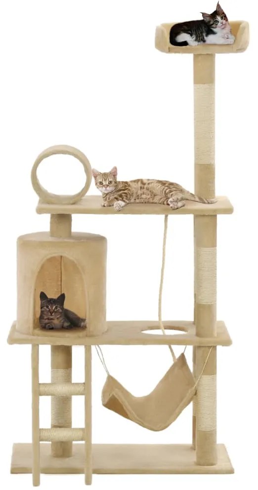 vidaXL Árvore para gatos c/ postes arranhadores sisal 140 cm bege
