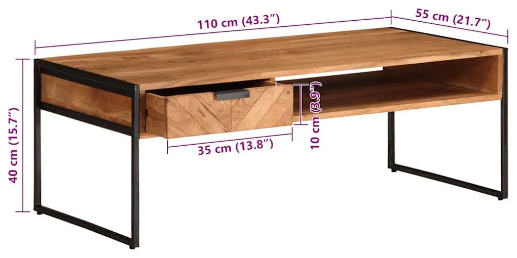 Mesa de centro 110x55x40 cm madeira de acácia maciça