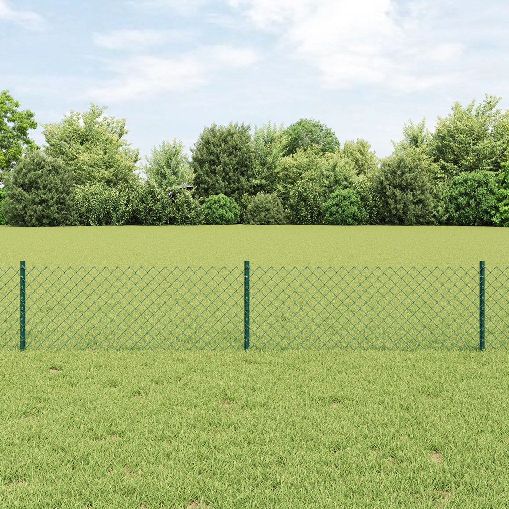 Cerca de Cadeia com 10 Postes U Verde 0.4x10 m Aço