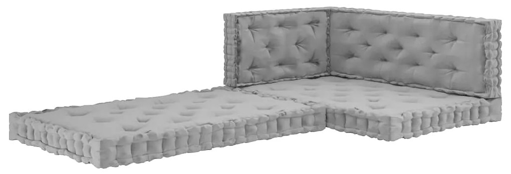 vidaXL Almofadões para sofá de paletes 4 pcs algodão cinzento