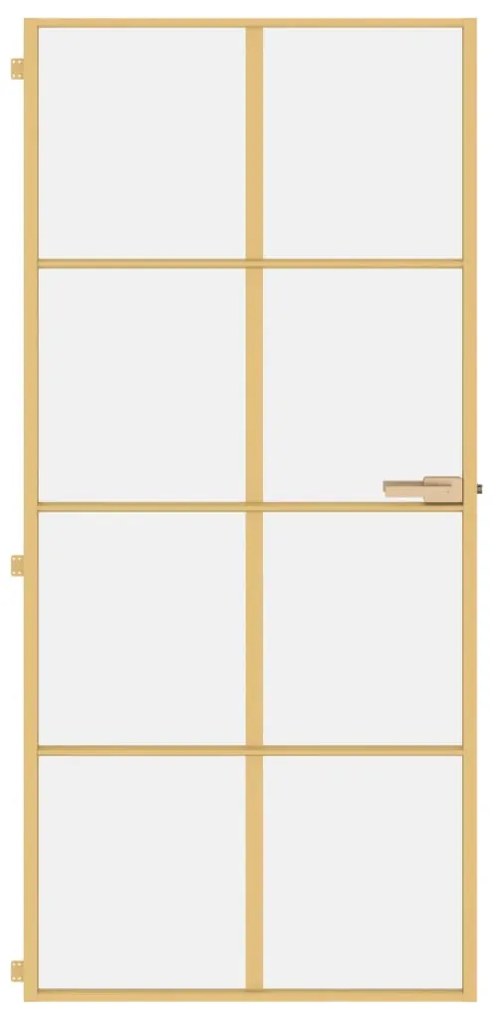 Porta interior 93x201,5 cm vidro temperado e alumínio dourado