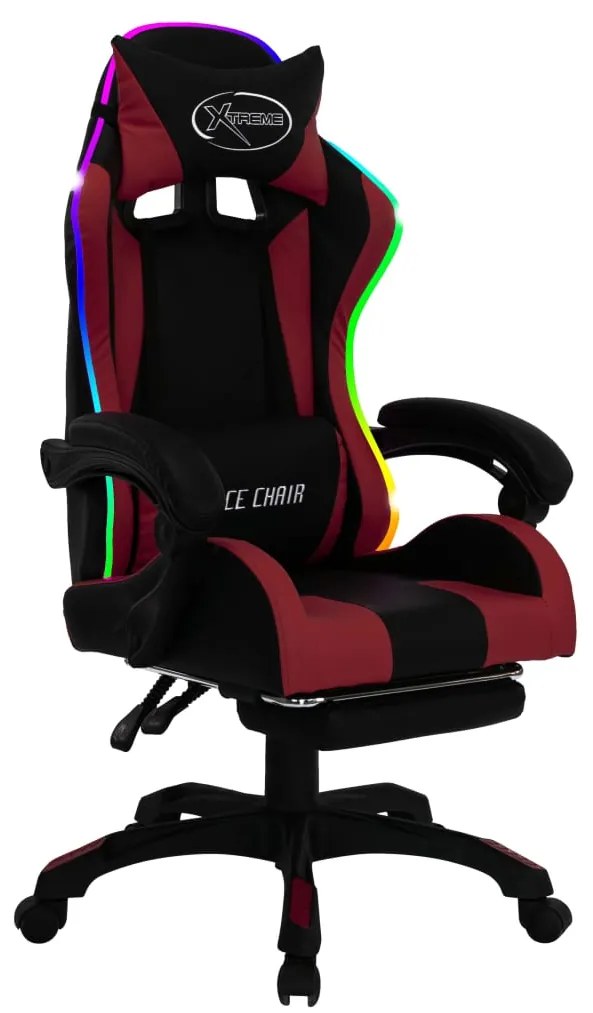 Cadeira corrida luzes LED RGB couro arti. vermelho tinto/preto
