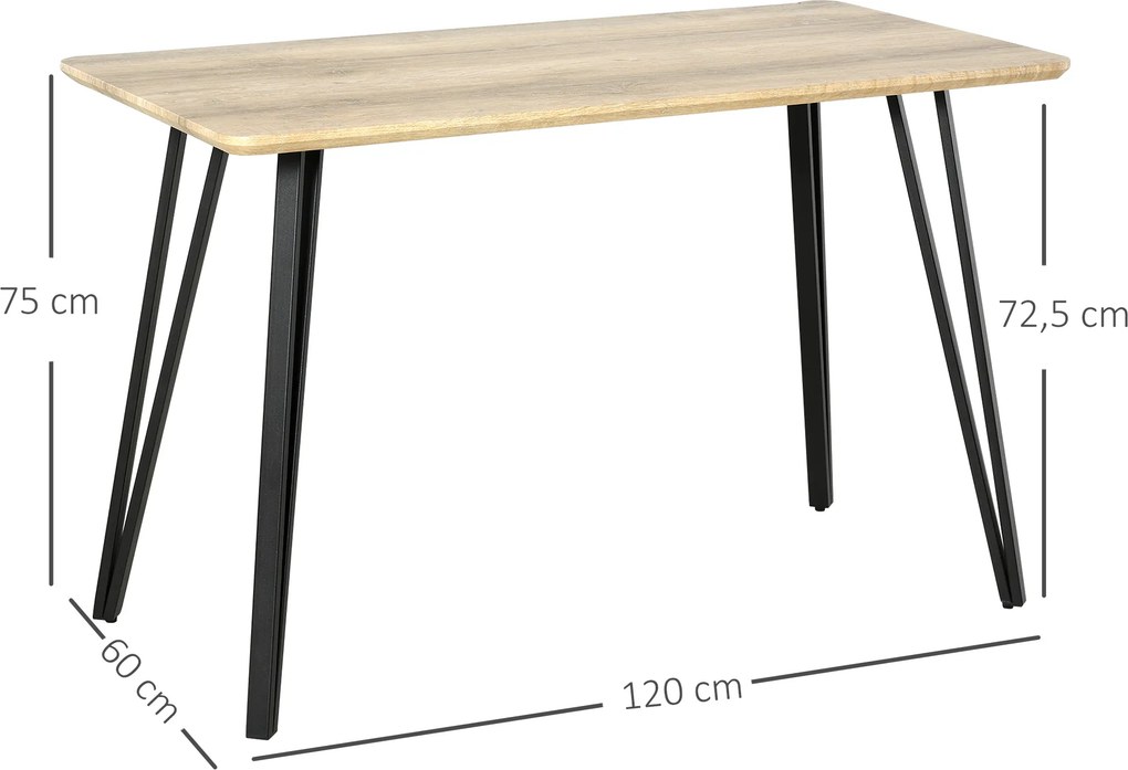 Mesa de jantar de design industrial com tampo grande (CADEIRAS NÃO INCLUÍDAS), 120 x 60 x 75 cm, pés de metal preto em forma de agulha, MDF com acabam