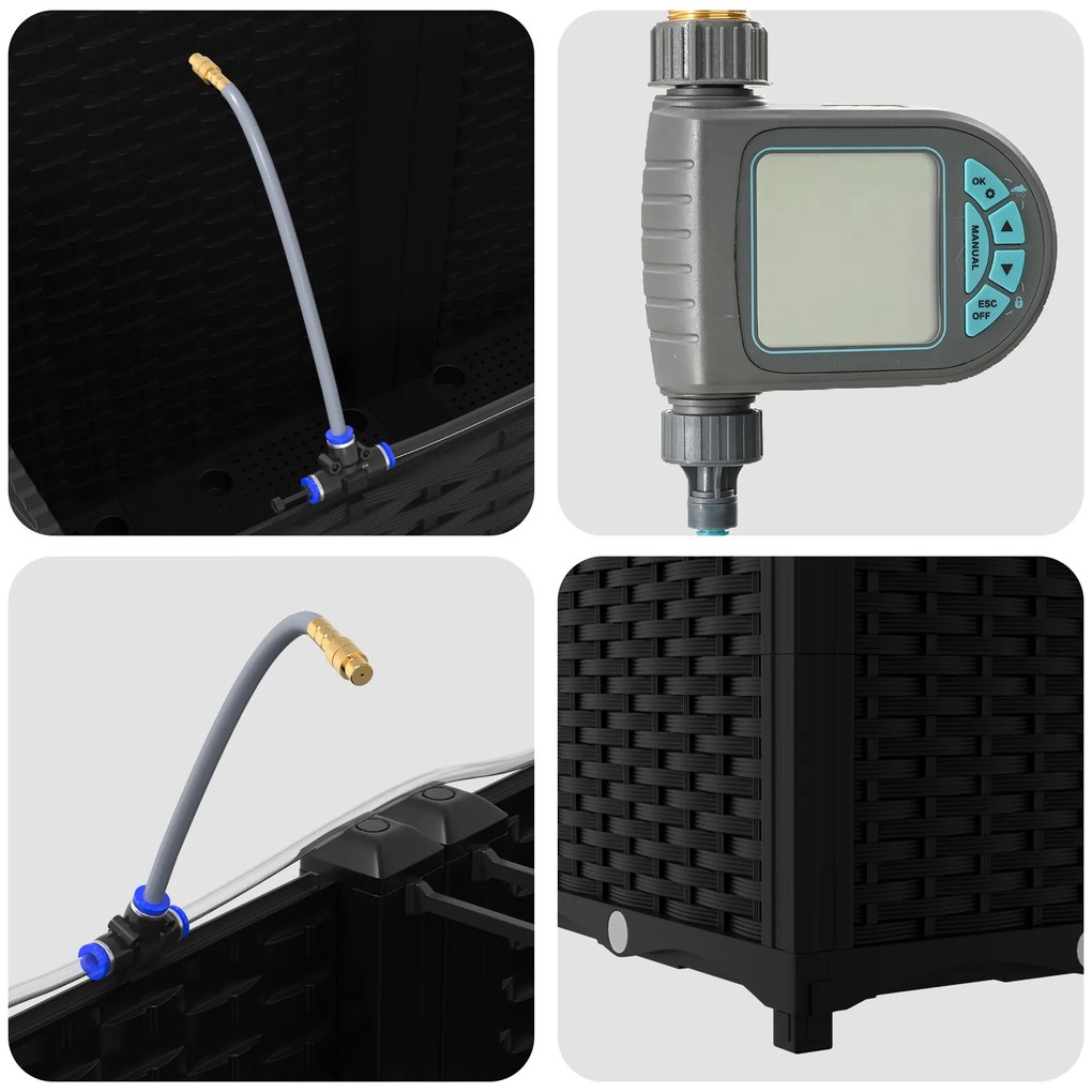 Jardineiras vidaXL com sistema de irrigação 4 pcs Preto