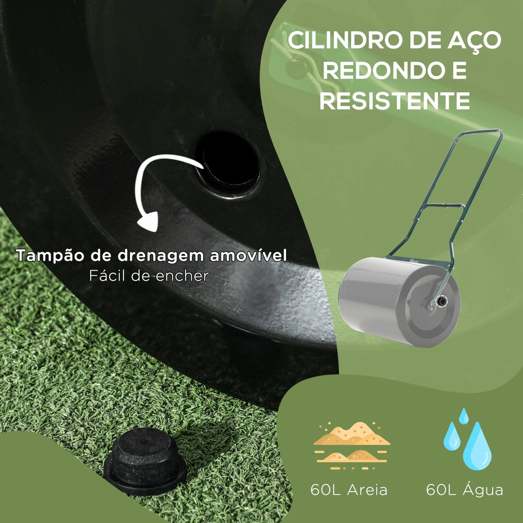 Rolo de relva para jardim com capacidade de 60L preenchível com areia ou água de 50 cm de diâmetro preto