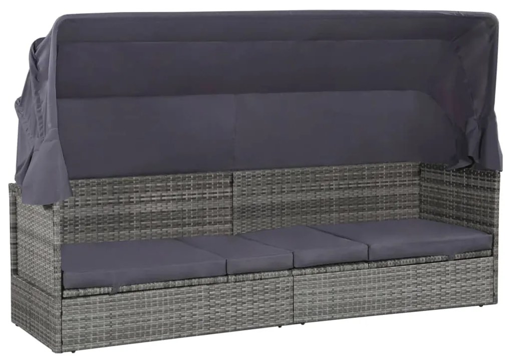 Espreguiçadeira de jardim com toldo 205x62 cm vime PE cinzento