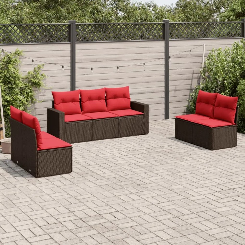 vidaXL 7 pcs conjunto de sofás jardim c/ almofadões vime PE castanho