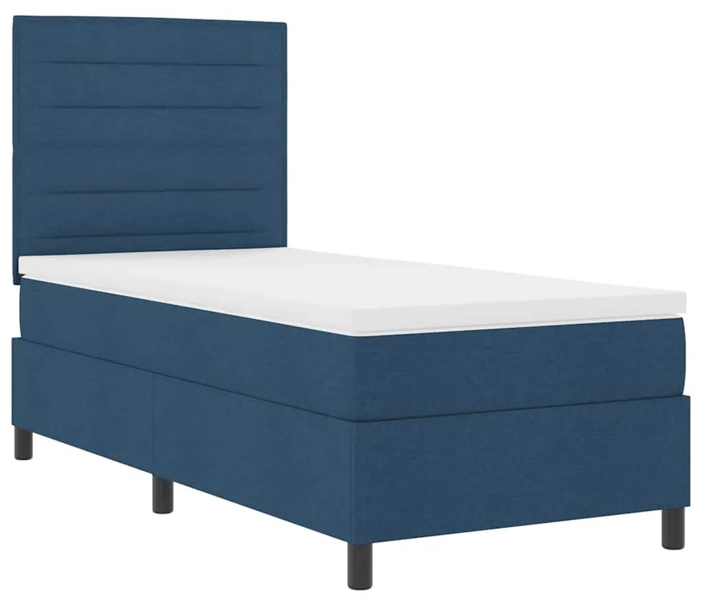 Cama Box com Colchão e Luz LED Azul 100x200 cm em Tecido