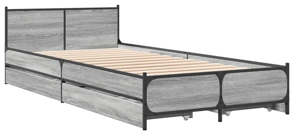 Estrutura de cama c/ gavetas derivados madeira cinza sonoma