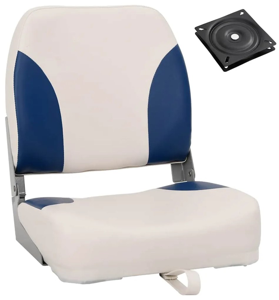 vidaXL Conjunto de 1 assento de barco dobrável com almofada azul/branco