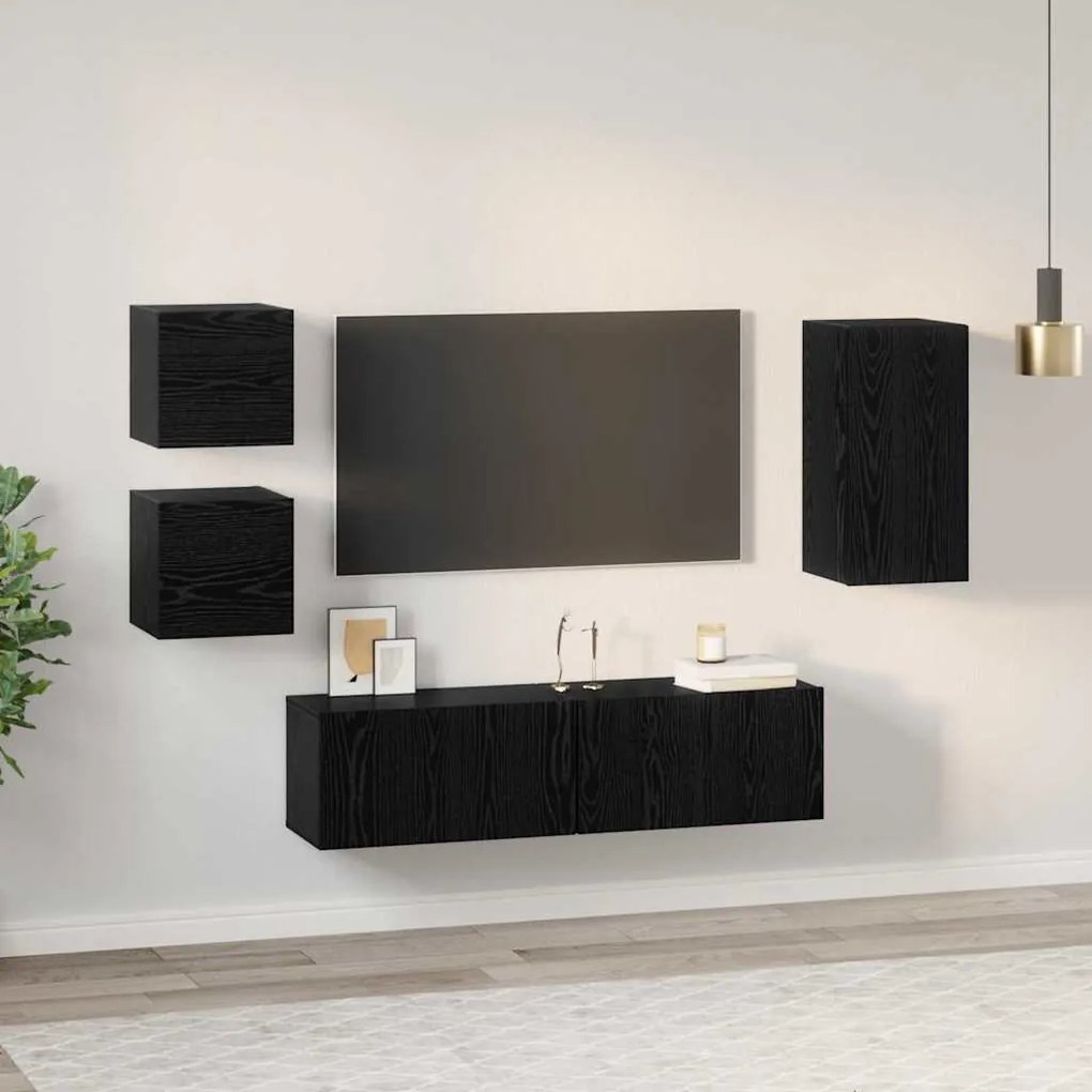 Conjunto de móvel de TV 5 pcs Carvalho preto Madeira processada