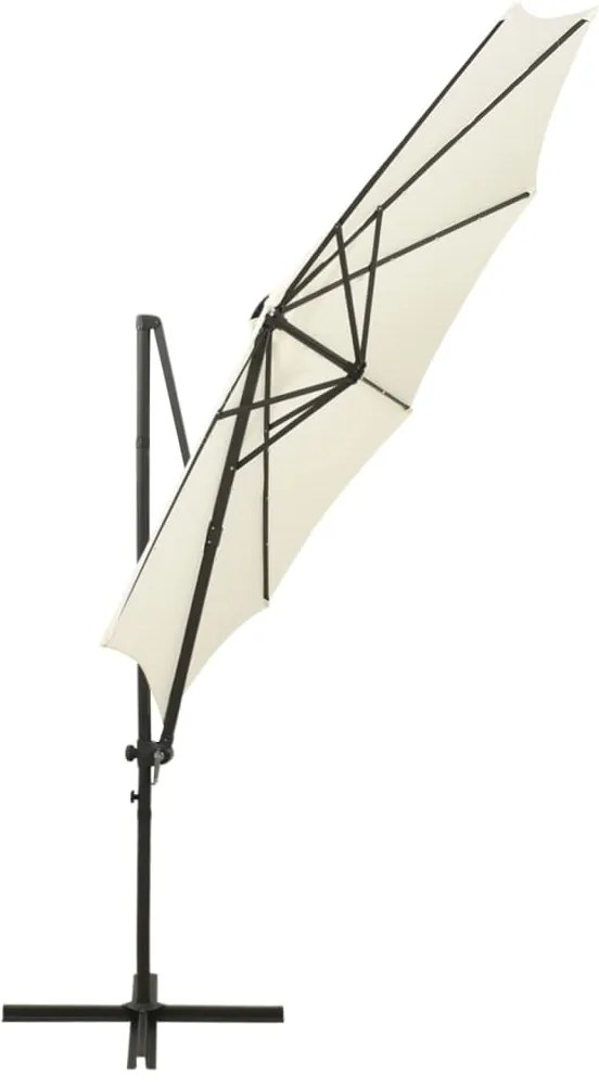 Guarda-sol jardim cantilever c/ poste e luzes LED 300 cm areia