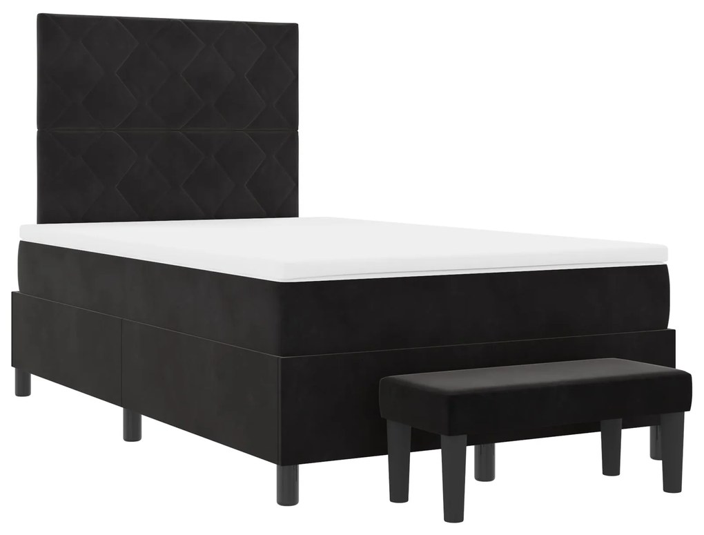 Cama box spring com colchão e banco preto 120x200 cm veludo