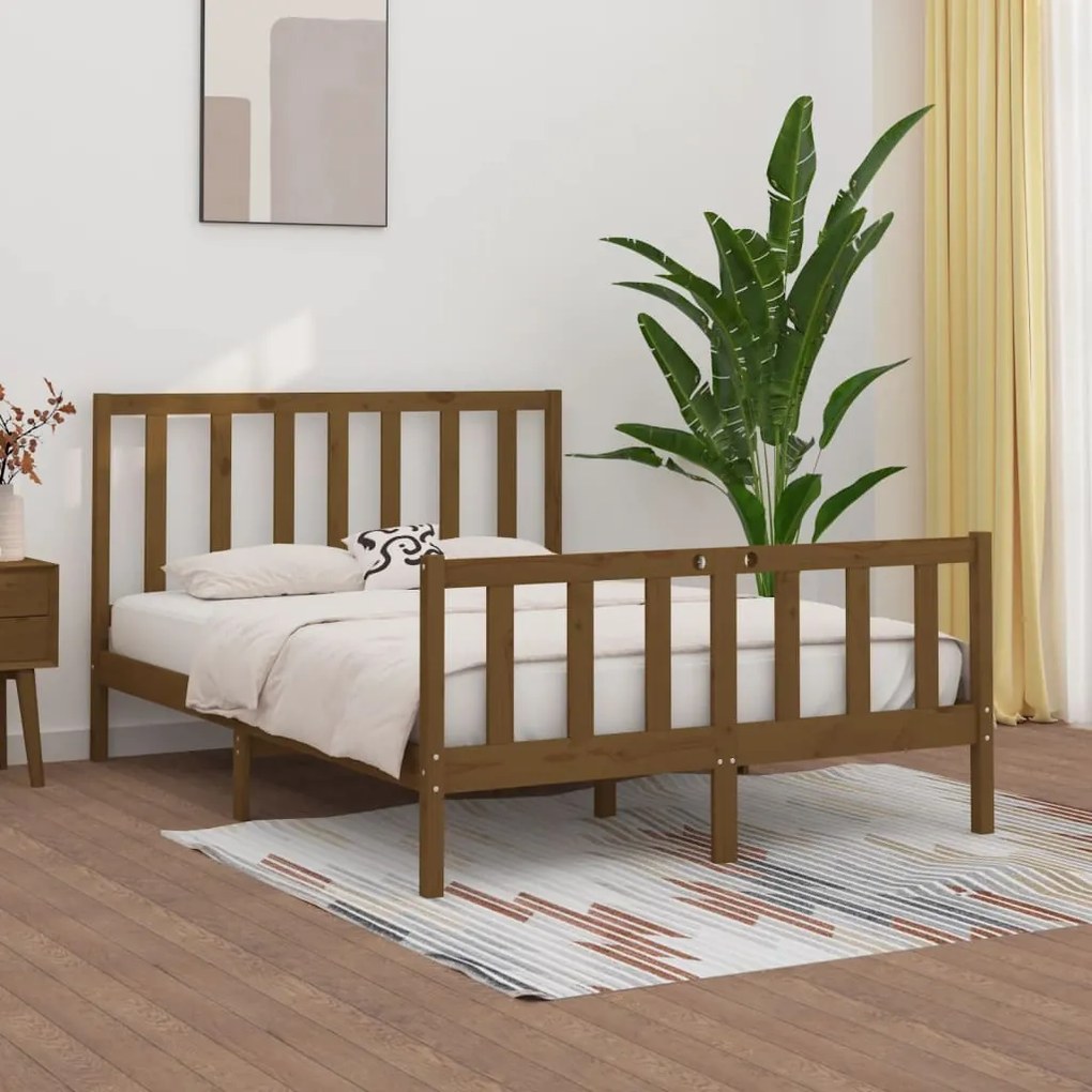 Estrutura cama dupla 135x190 cm madeira maciça castanho-mel