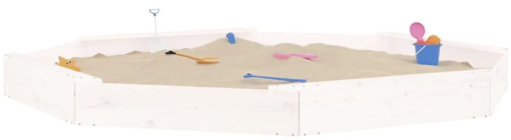 Caixa de areia octogonal com assentos pinho maciço branco