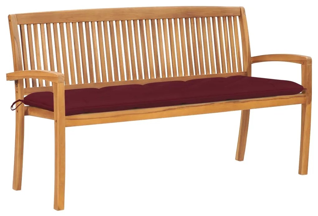 vidaXL Banco de jardim empilhável c/ almofadão 159 cm teca maciça
