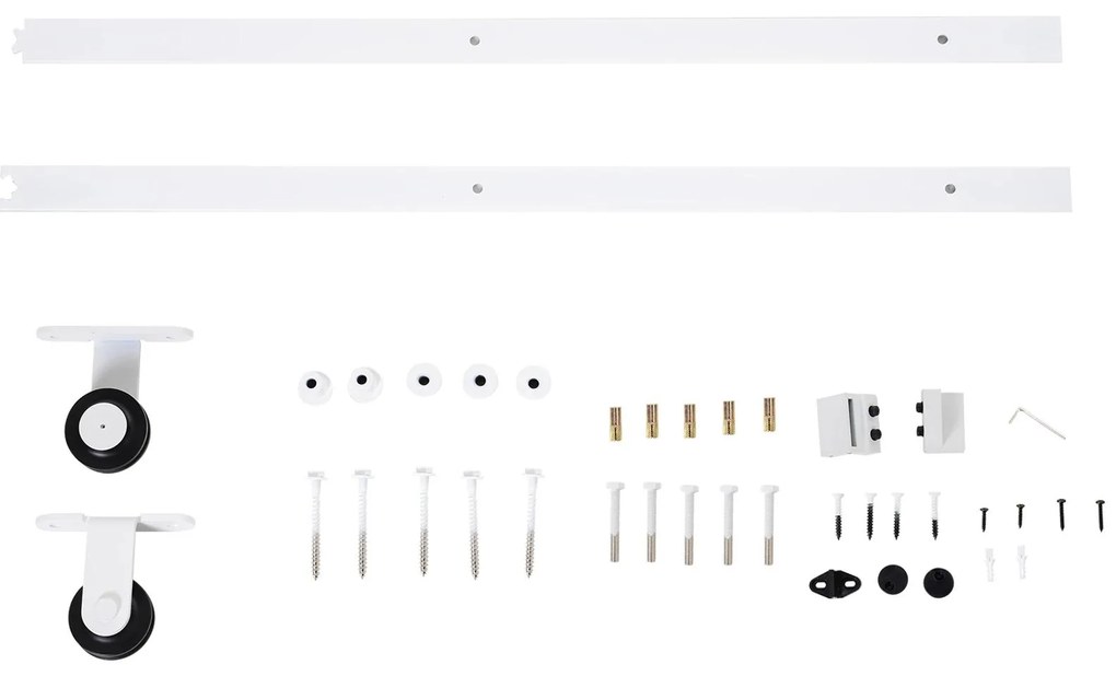 HOMCOM Ferragens para Porta Corredeira Kit de Acessórios para Porta Corredeira de Madeira com Guia de Chão Trilho de Aço de Carbono Branco