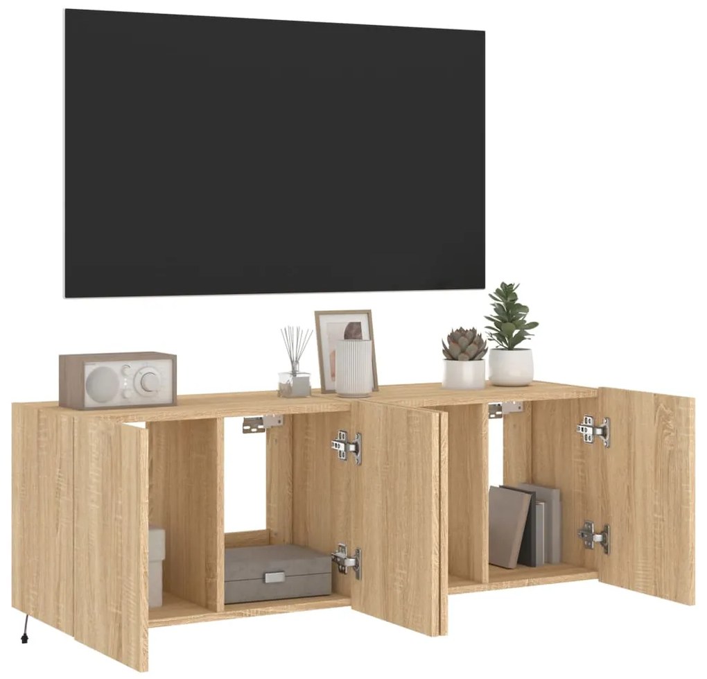 Móveis de parede para TV com luzes LED 2 pcs carvalho sonoma