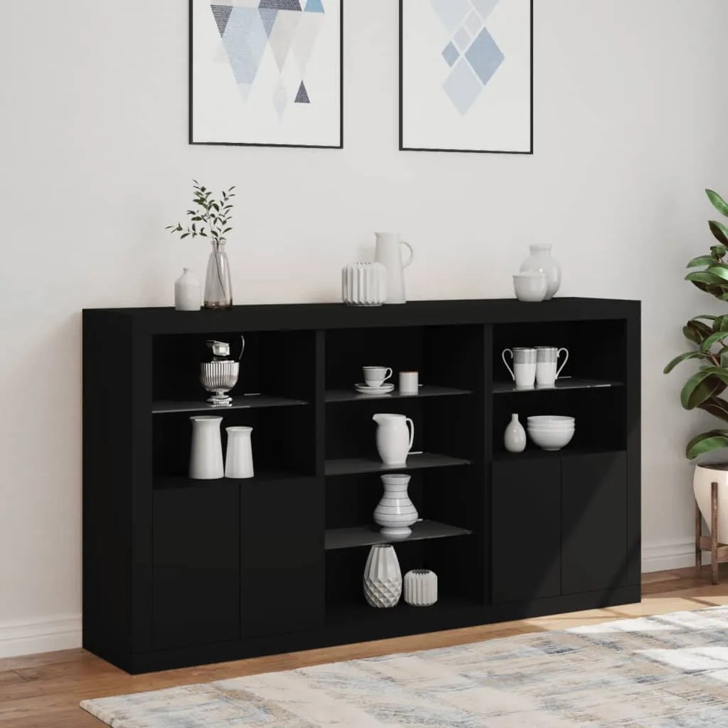 Aparador com luzes LED 181,5x37x100 cm preto