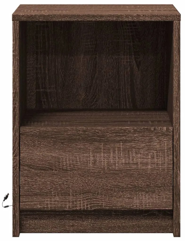 Mesa cabeceira c/ luzes LED derivados madeira carvalho castanho