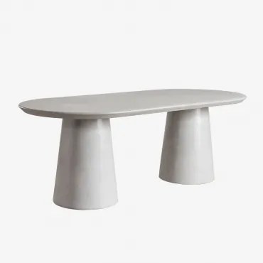 Mesa De Jardim Oval 220x95 Cm Em Cimento Noemi Cinzento Areia - Sklum