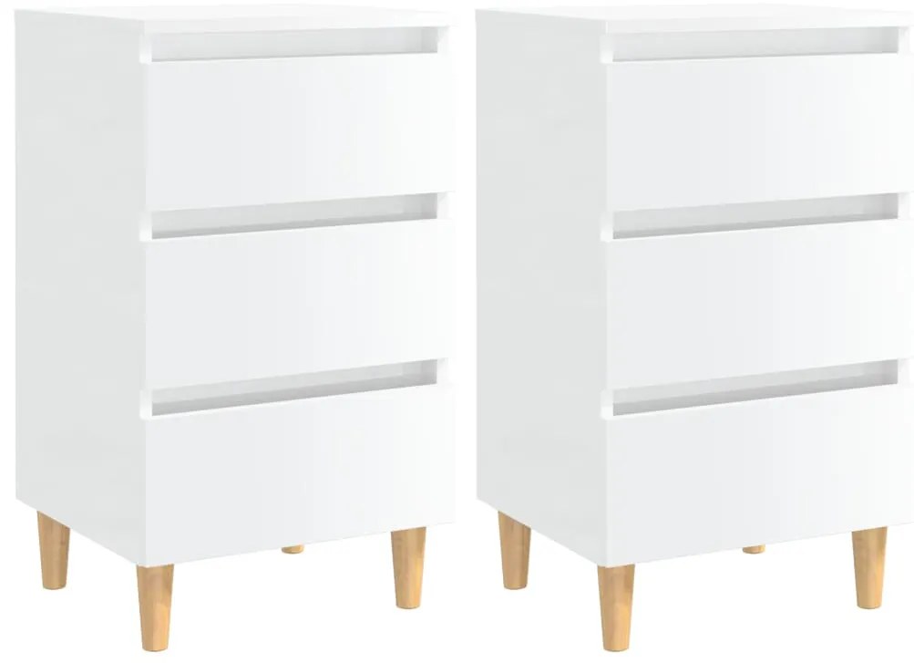 Mesas cabeceira pernas madeira 2pcs 40x35x69cm branco brilhante