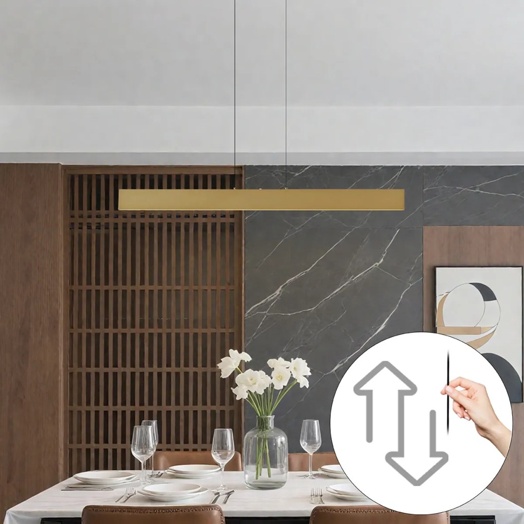 Candeeiro suspenso moderno latão incluindo LED regulável em 3 níveis Easylift - Straight
