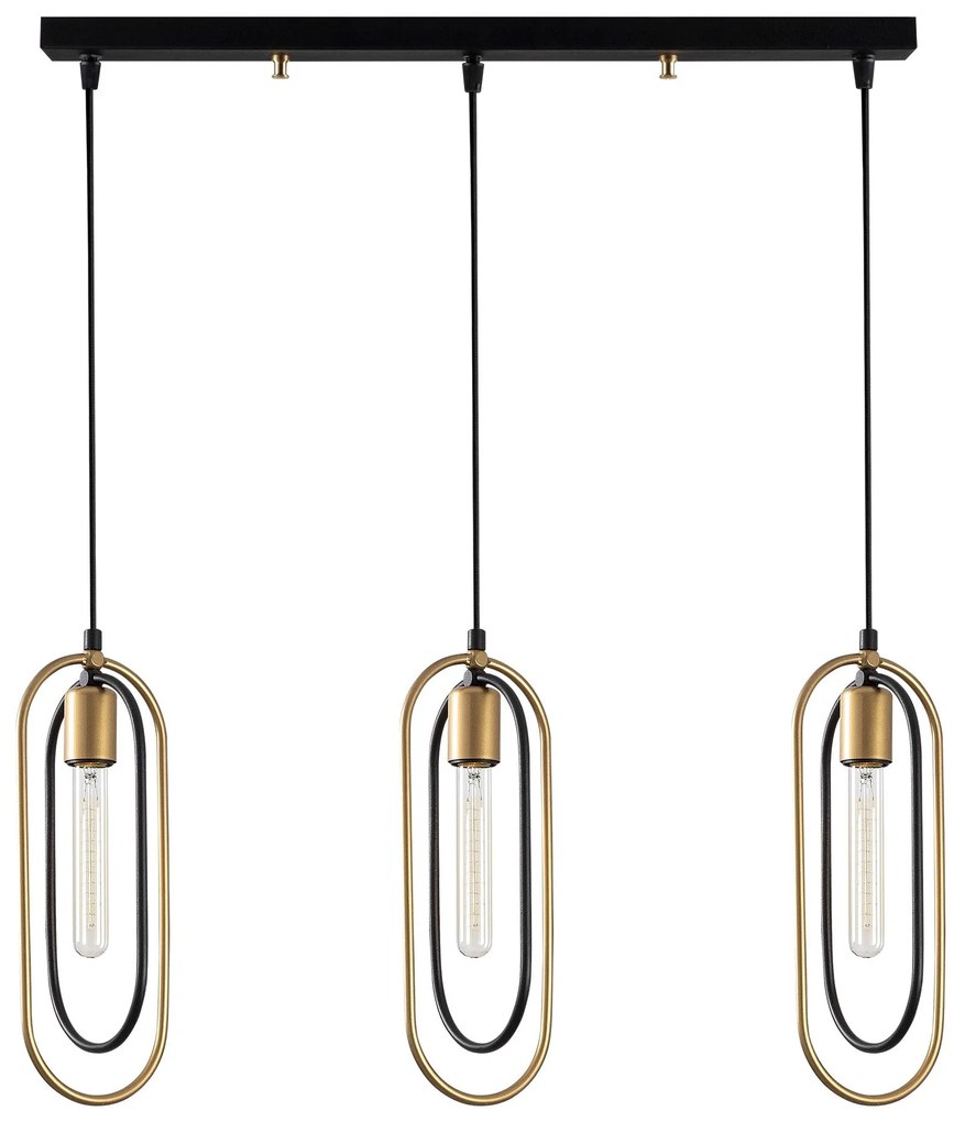 Candeeiro de Teto Cerco – Preto e Dourado – 64 x 8 cm