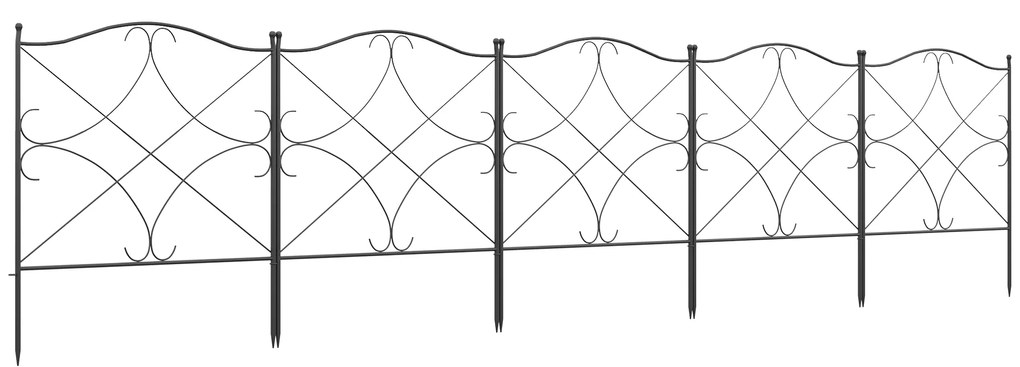 Cercas Decorativas para Jardim com 5 Painéis Cerca de Privacidade de Metal com Estacas 305x62 cm  Preto