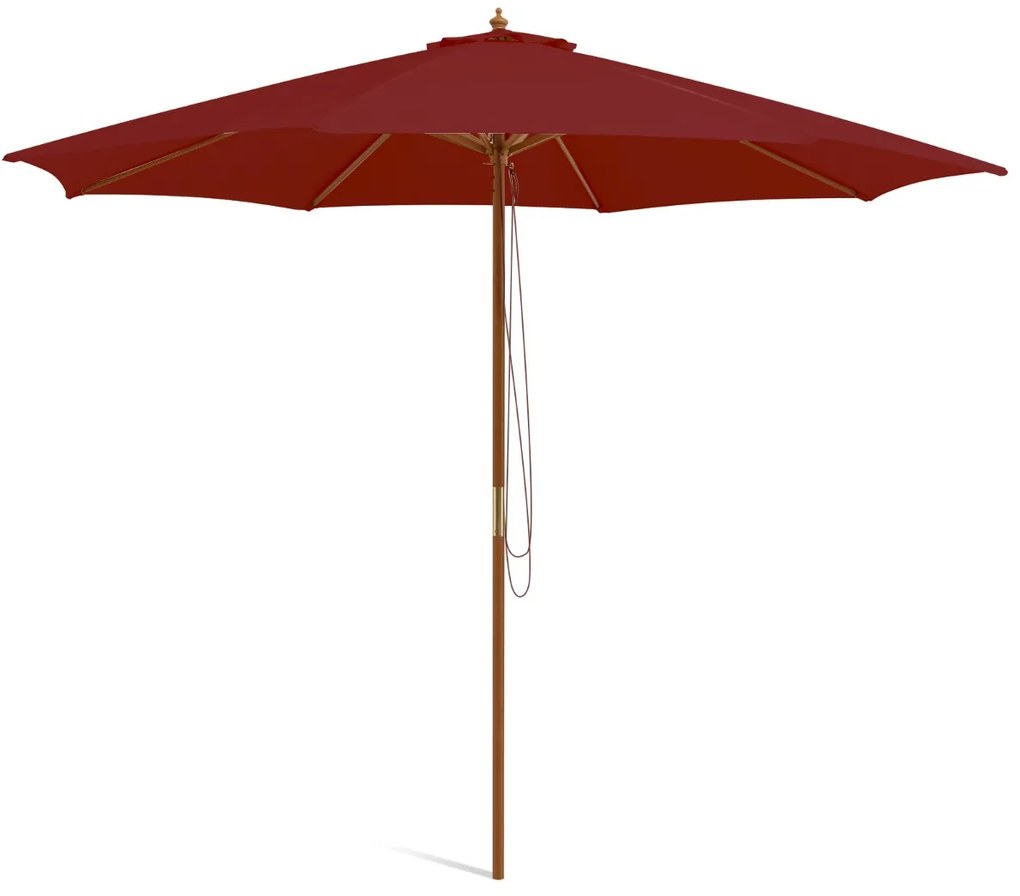 Guarda-sol 300 x 300 x 262 cm com 8 varas de bambu com elevação por roldana e orifício de ventilação para praia ou jardim Vermelho vinho