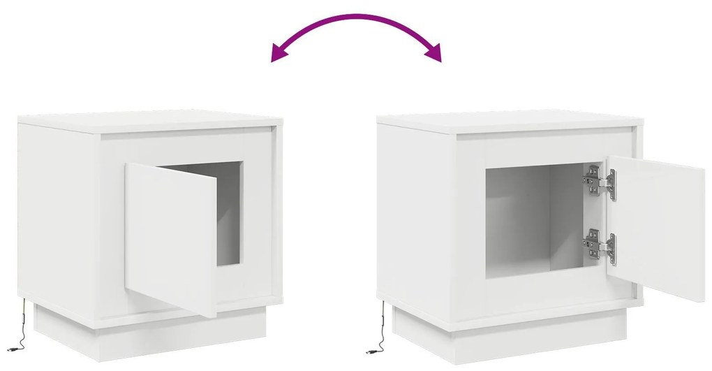 Mesa de cabeceira com luzes LED Branca 44x34,5x45 cm
