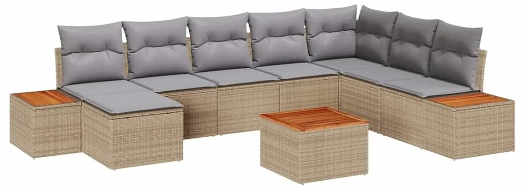 Conjunto de Sofás de Jardim de 9 Peças com Almofadas, Rattan Poly Bege