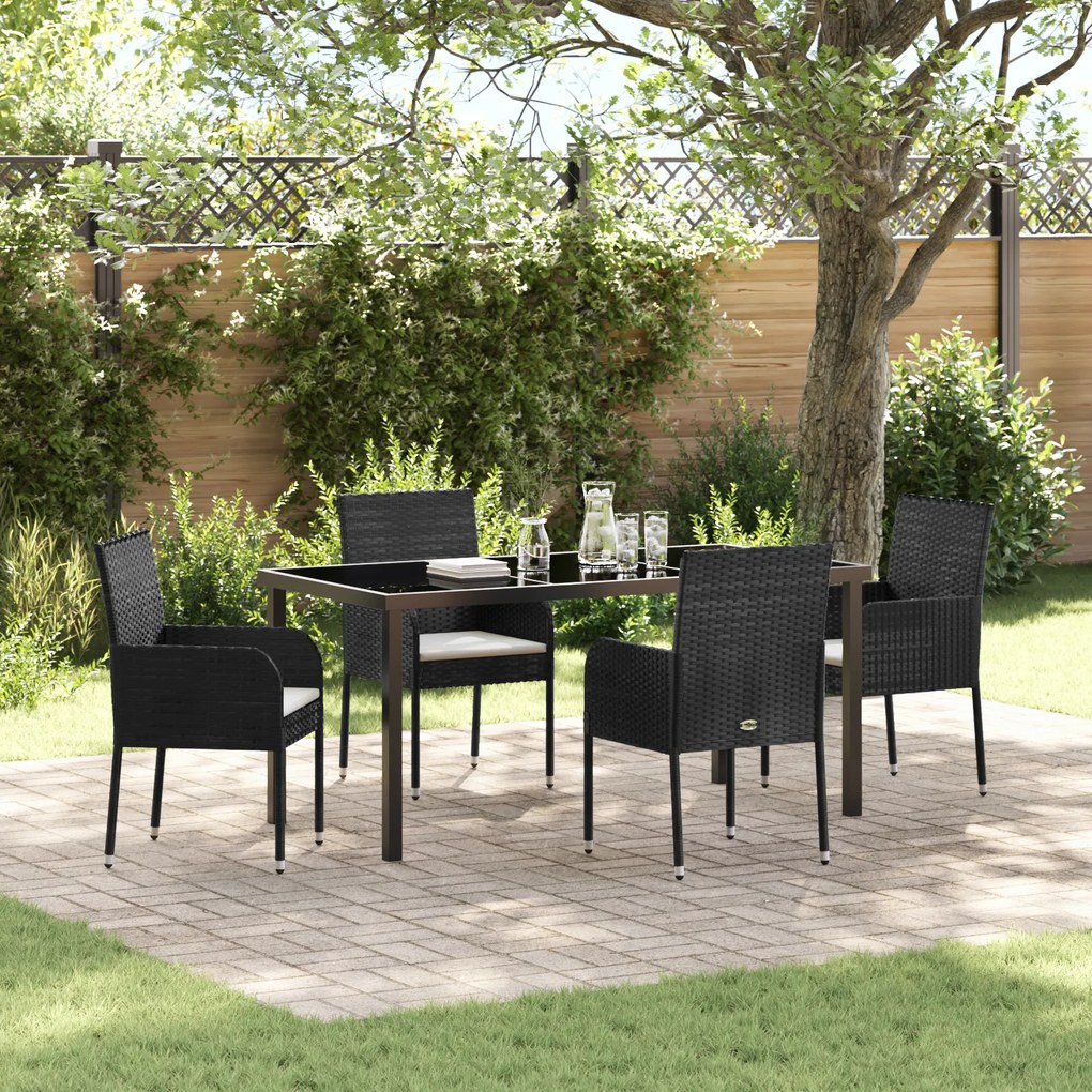 vidaXL Conjunto de Jantar de Jardim com Almofadas Preto Rattan Poliéster