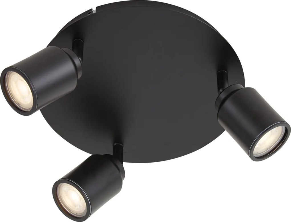 Foco de casa de banho moderno preto 3 focos IP44 - Ducha