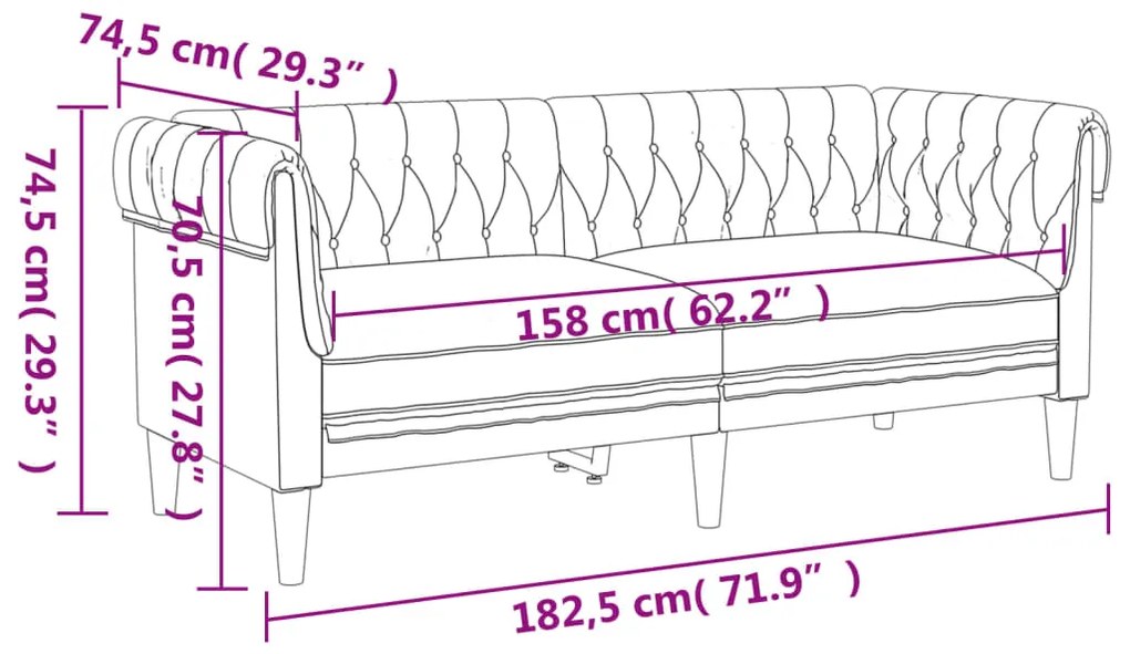 Sofá chesterfield de 2 lugares tecido cinzento-claro