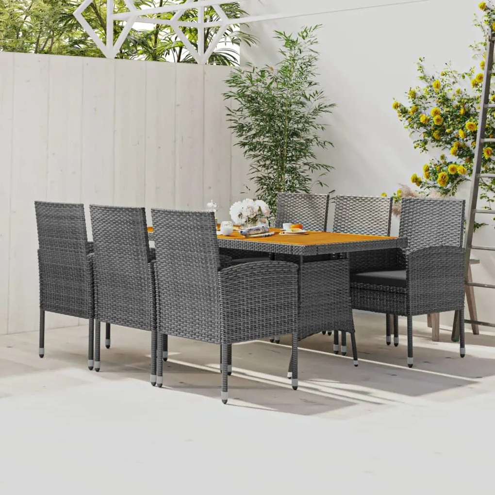 vidaXL 7 pcs conjunto de jantar para exterior vime PE cinzento