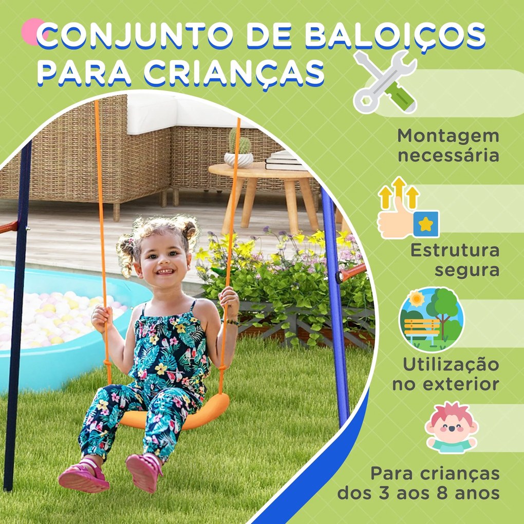 Baloiço Infantil 3 em 1 Baloiço para Crianças de 3-8 Anos com Tabela d