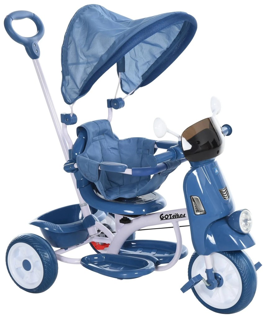 Triciclo infantil com toldo Barreira Apoio para os pés Luz e Música 93x51x94 cm Azul
