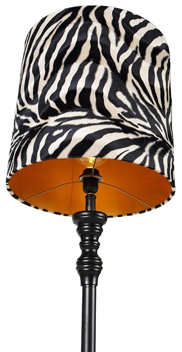 Candeeiro de pé preto com abajur de zebra 40 cm - Classico Clássico / Antigo