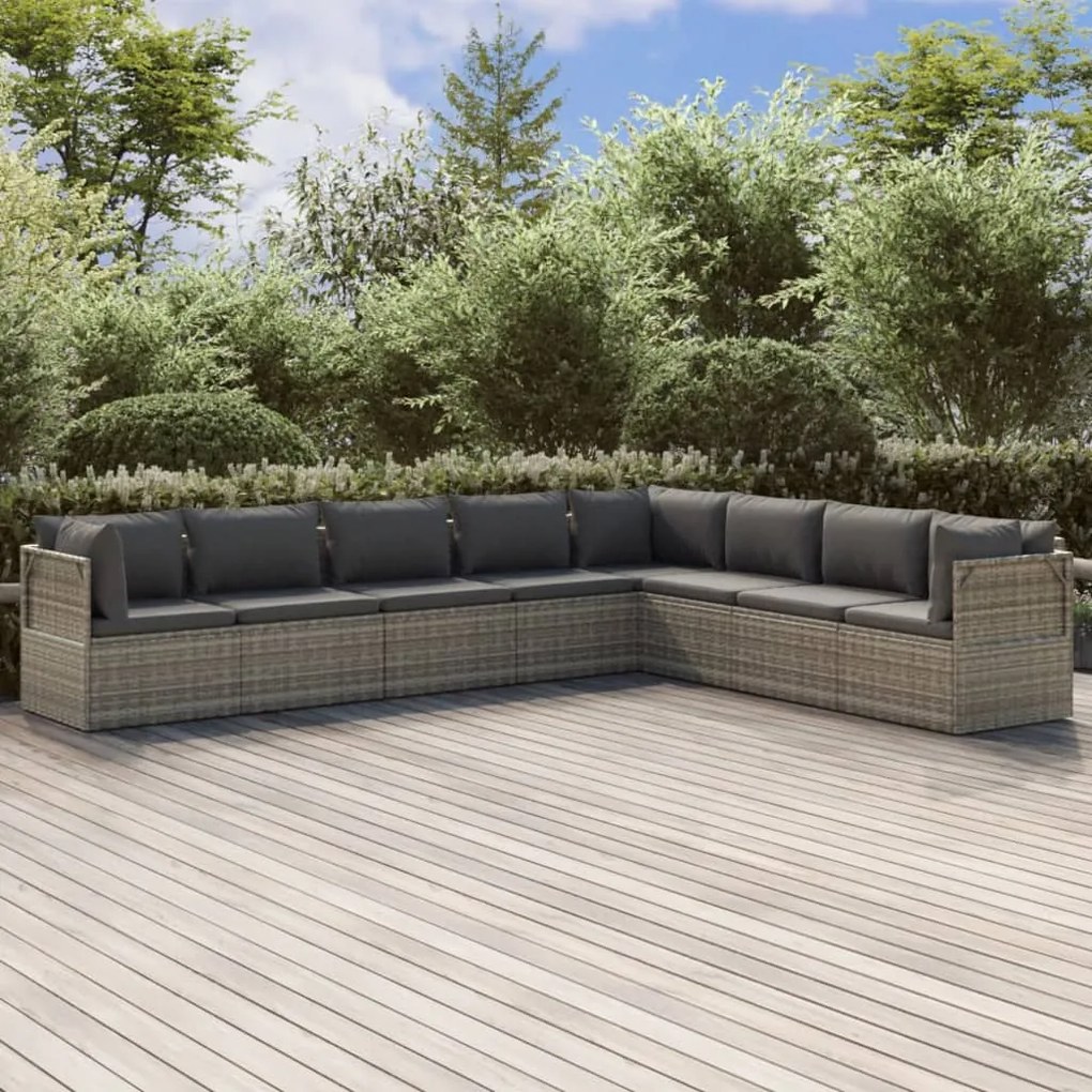 vidaXL 8 pcs conjunto lounge de jardim c/ almofadões vime PE cinzento