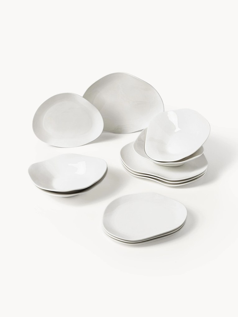Conjunto de loiça em porcelana com forma orgânica Joana, 12 uni.