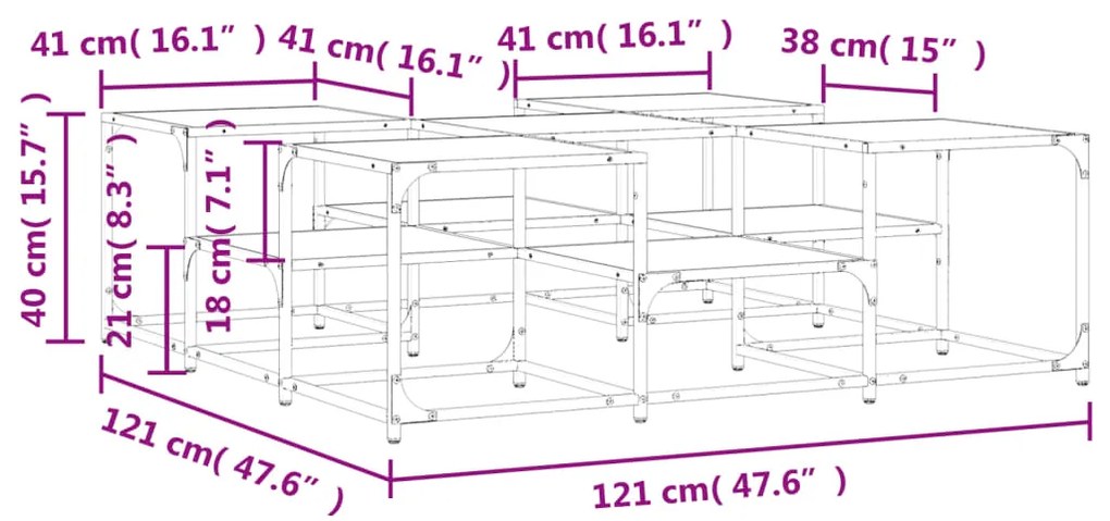 Mesa de centro 121x121x40 cm derivados madeira cinzento sonoma