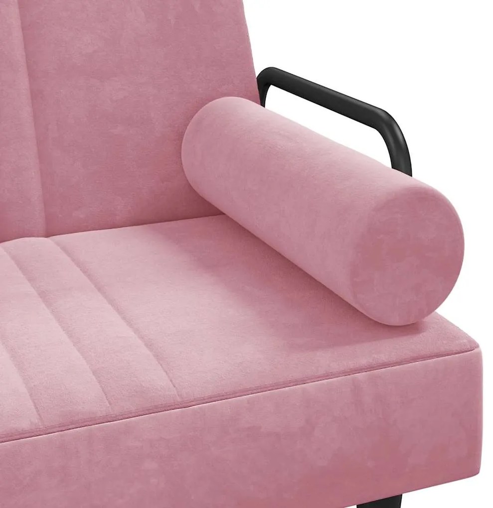 Sofá-cama com apoio de braços veludo rosa