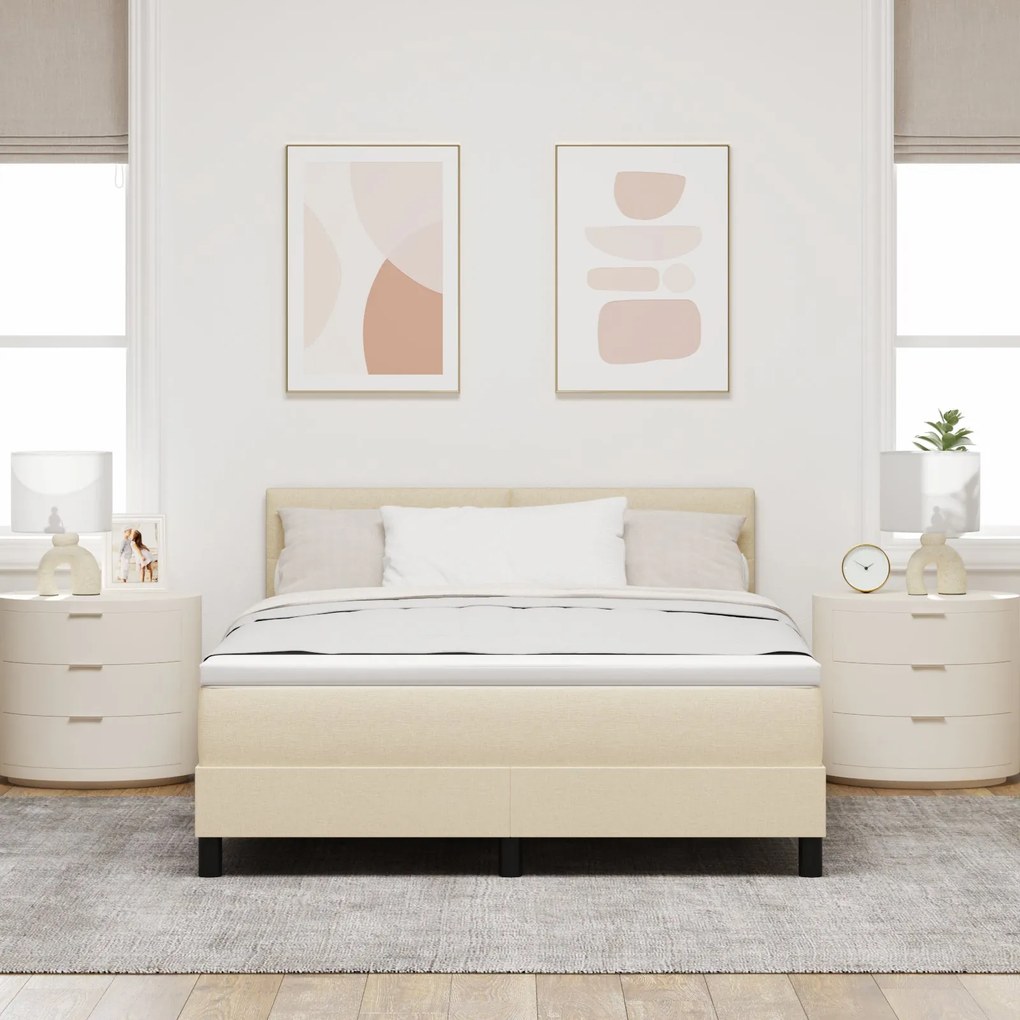 Cama Box Spring com Colchão Creme 140x200 cm Tecido
